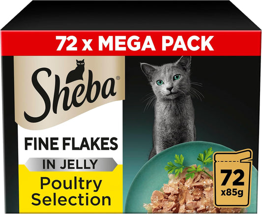 SHEBA Fine Flakes in Jelly – Poultry Collection – 72 x 85g