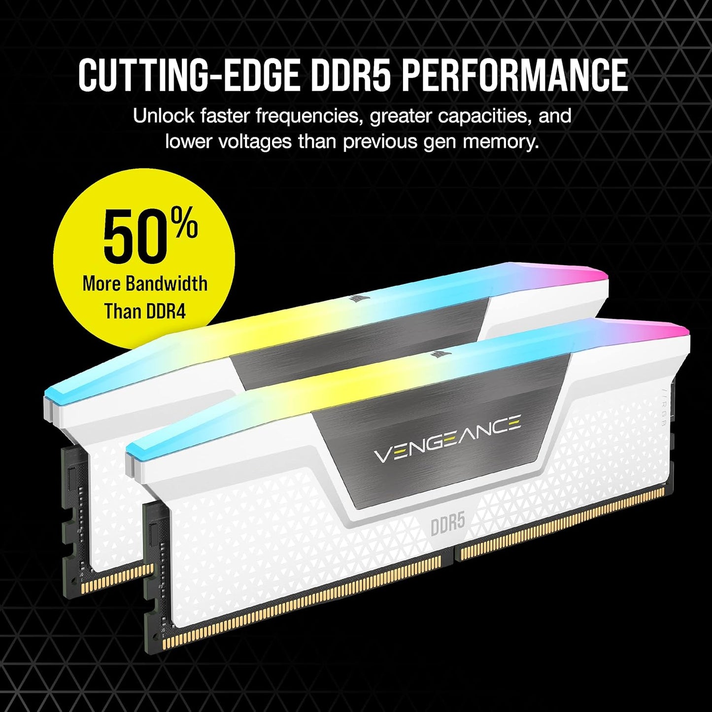 Corsair Vengeance RGB 32GB (2x16GB) DDR5 6000MHz CL36 Desktop Memory - White (CMH32GX5M2E6000C36W)