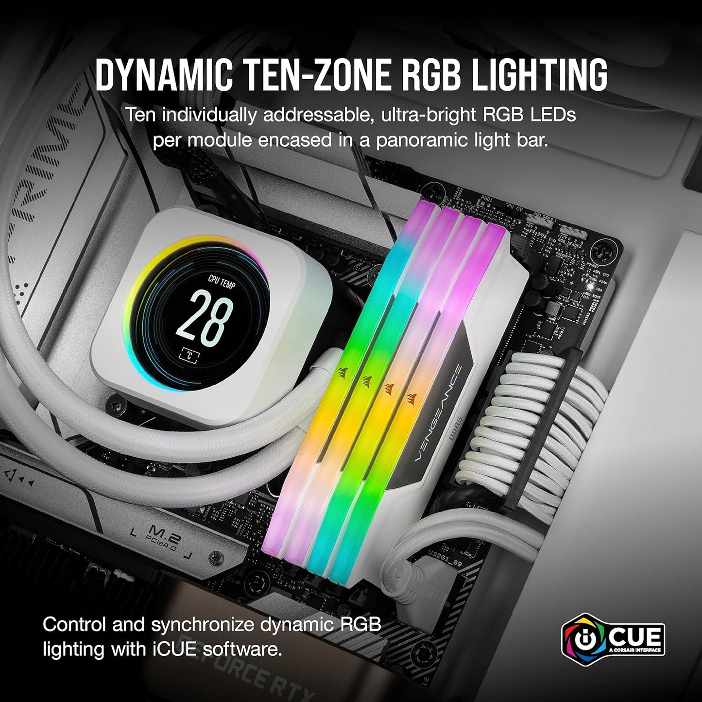 Corsair Vengeance RGB 32GB (2x16GB) DDR5 6000MHz CL36 Desktop Memory - White (CMH32GX5M2E6000C36W)