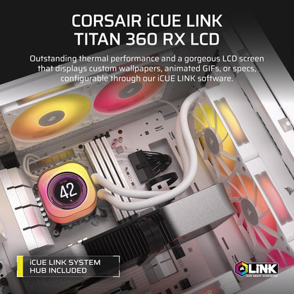 Corsair iCUE Link Titan 360 RX LCD White Liquid CPU Cooler - 360mm AIO Custom IPS Screen Hub (CW-9060092-WW)